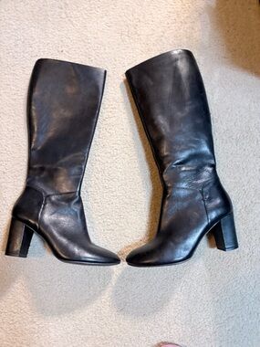 Halston Black Knee-High Genuine Leather Boots